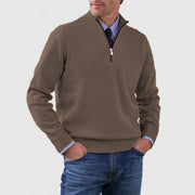 Men's Stand Collar Zipper Sweater Winter Fashion Solid Color Long Sleeve Knitted Top Clothing
