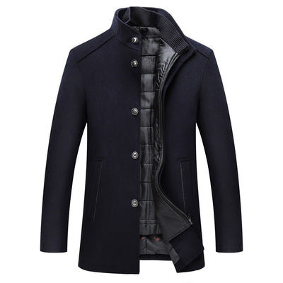 Solid Color Casual Men's Woolen Coat