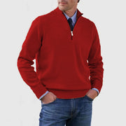 Men's Stand Collar Zipper Sweater Winter Fashion Solid Color Long Sleeve Knitted Top Clothing