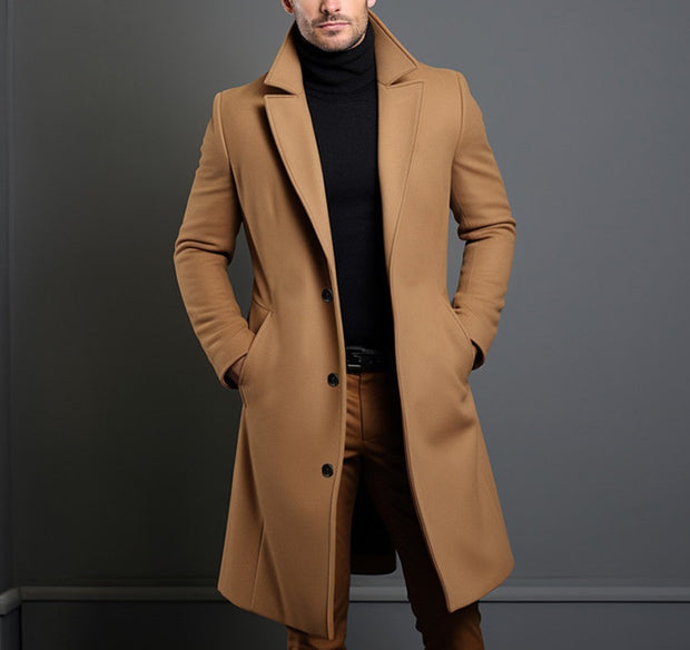 Men's Mid-length Trench Coat Fall Winter Slim Pockets