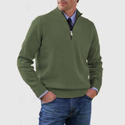 Men's Stand Collar Zipper Sweater Winter Fashion Solid Color Long Sleeve Knitted Top Clothing