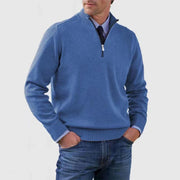 Men's Stand Collar Zipper Sweater Winter Fashion Solid Color Long Sleeve Knitted Top Clothing
