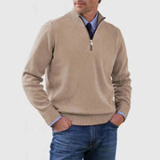 Men's Stand Collar Zipper Sweater Winter Fashion Solid Color Long Sleeve Knitted Top Clothing