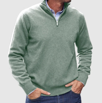 Men's Stand Collar Zipper Sweater Winter Fashion Solid Color Long Sleeve Knitted Top Clothing