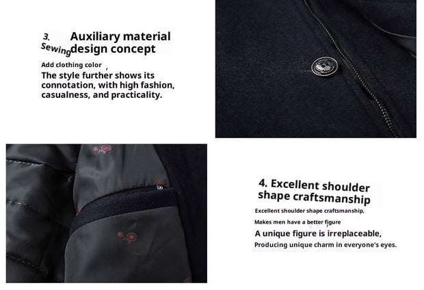 Solid Color Casual Men's Woolen Coat