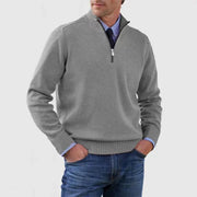 Men's Stand Collar Zipper Sweater Winter Fashion Solid Color Long Sleeve Knitted Top Clothing