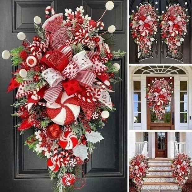Christmas Wreath Candy Upside Down Tree  Window Door Wall Hanging Decoration