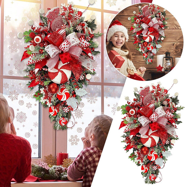 Christmas Wreath Candy Upside Down Tree  Window Door Wall Hanging Decoration